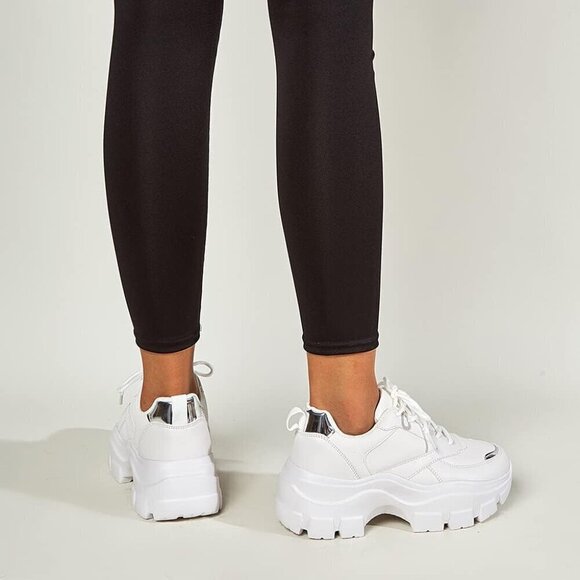 Women's Chunky Platform Sneakers Lace-Up Casual Fashion Walking Sport  Shoes - Picture 9 of 9